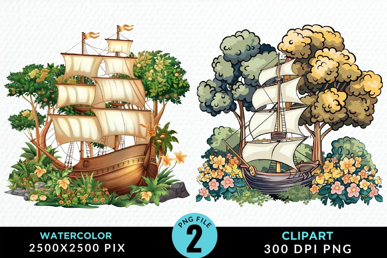 Watercolor Noah's Ark Artwork Clipart product image 1