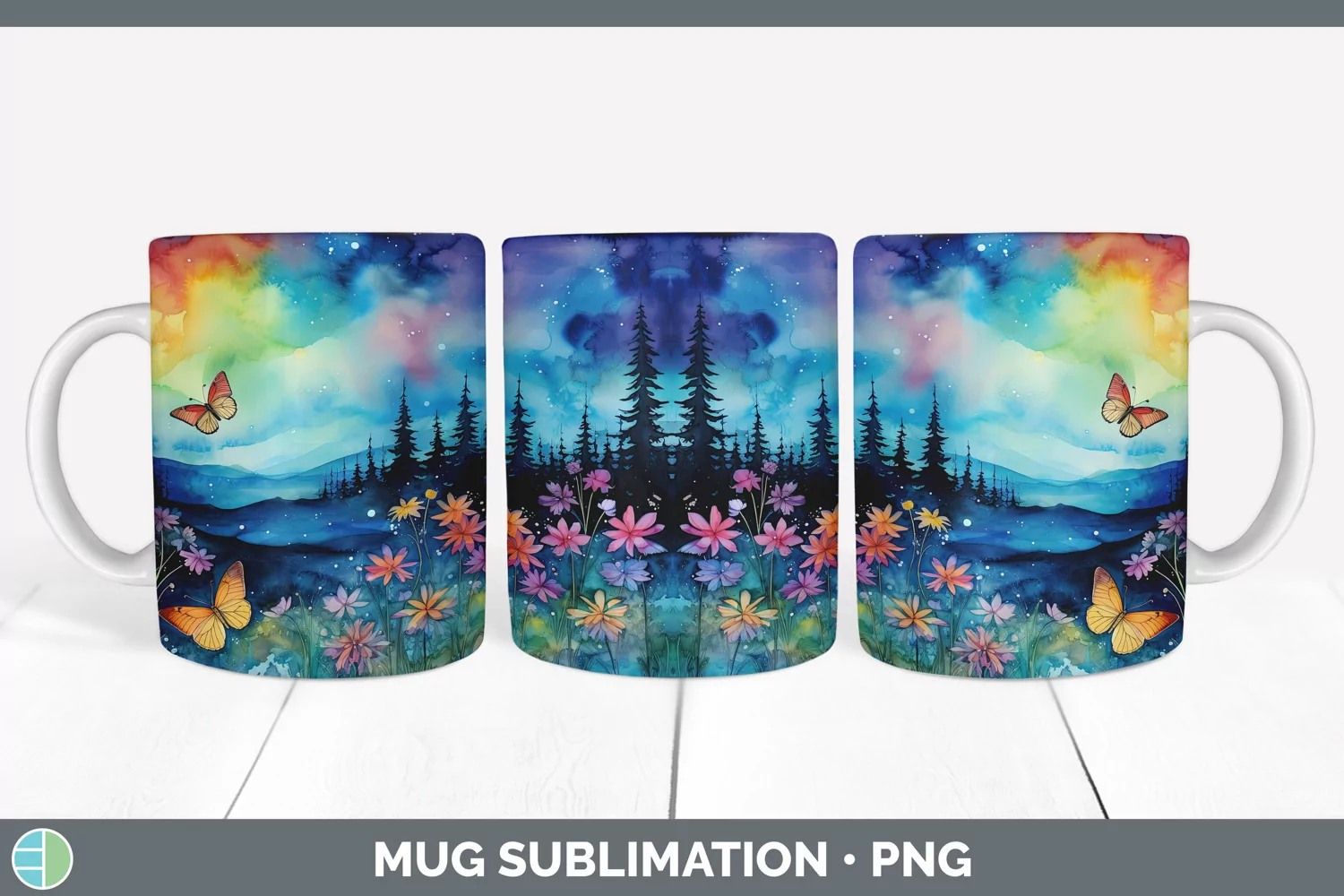 GorgeousWatercolor Mug Wrap design.