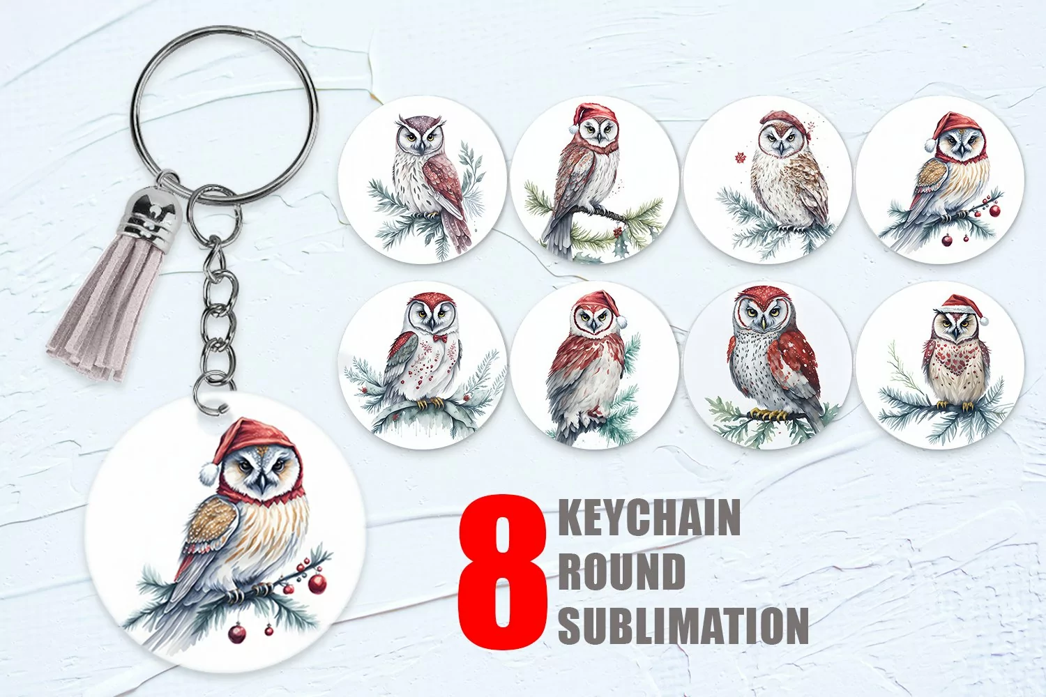 Watercolor Owl Christmas Keychain | Keyring product image 1