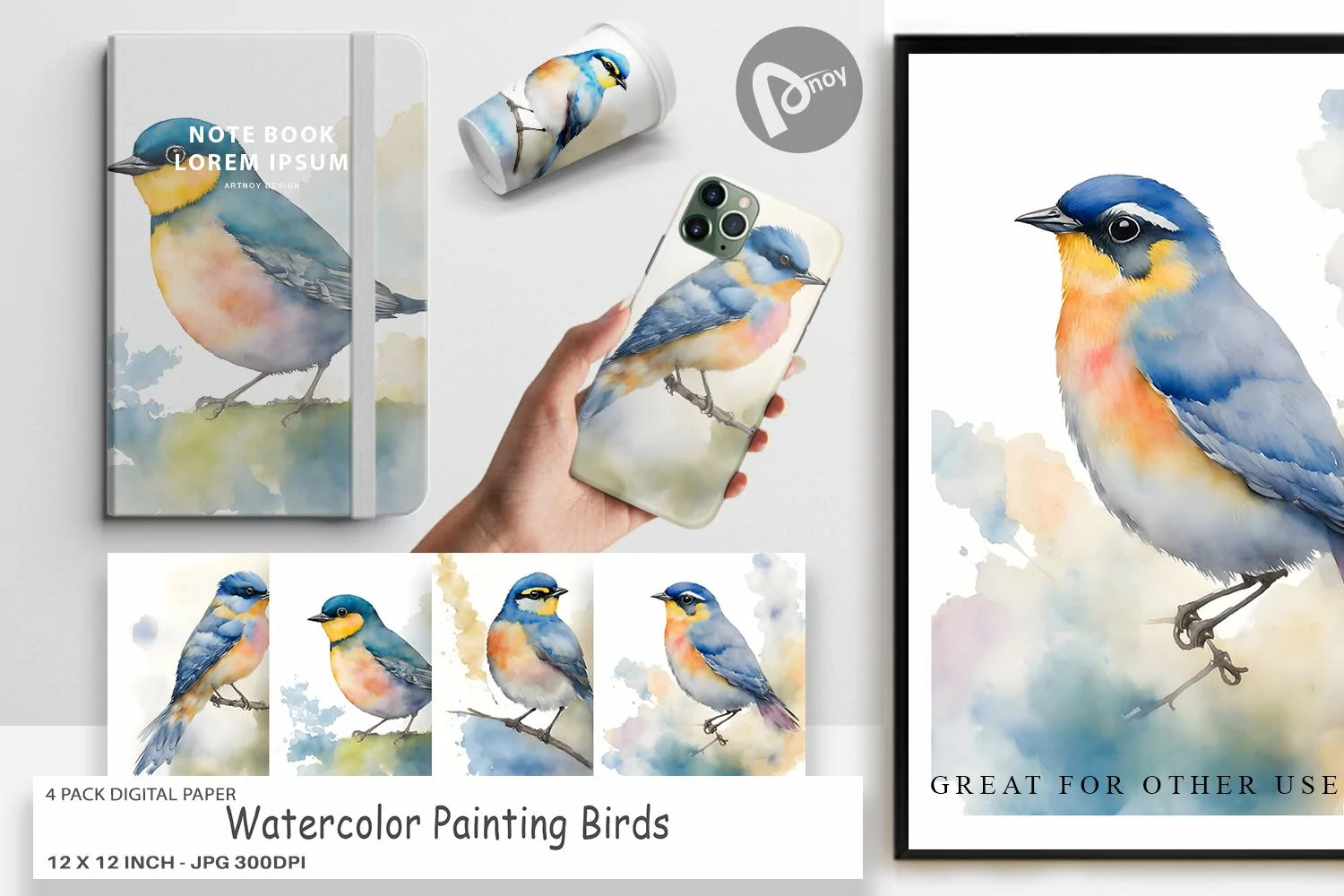 Digital Paper Watercolor Painting Birds product image 1