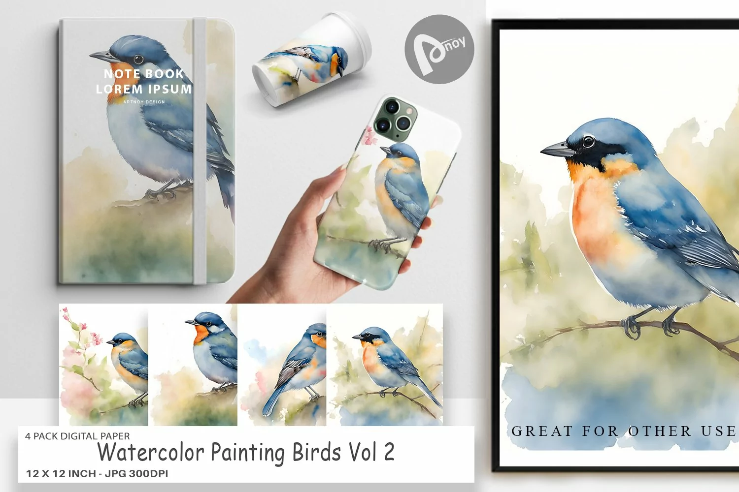 Digital Paper Watercolor Painting Birds product image 1