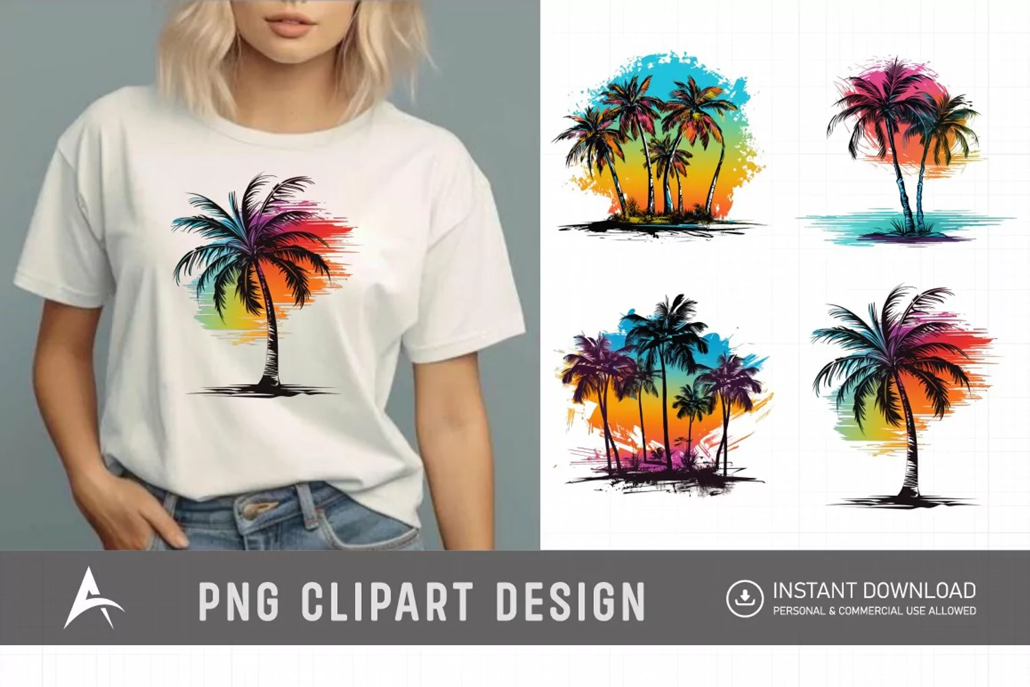 Watercolor Palm Trees Clipart product image 1