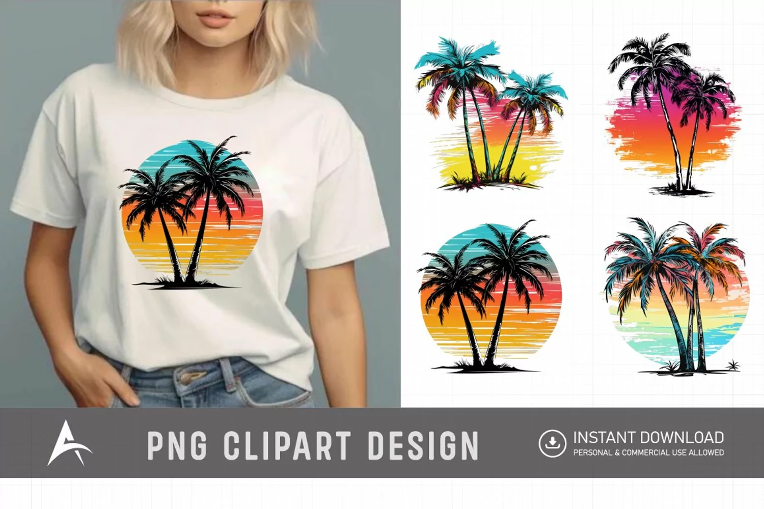 Watercolor Palm Trees Clipart product image 1