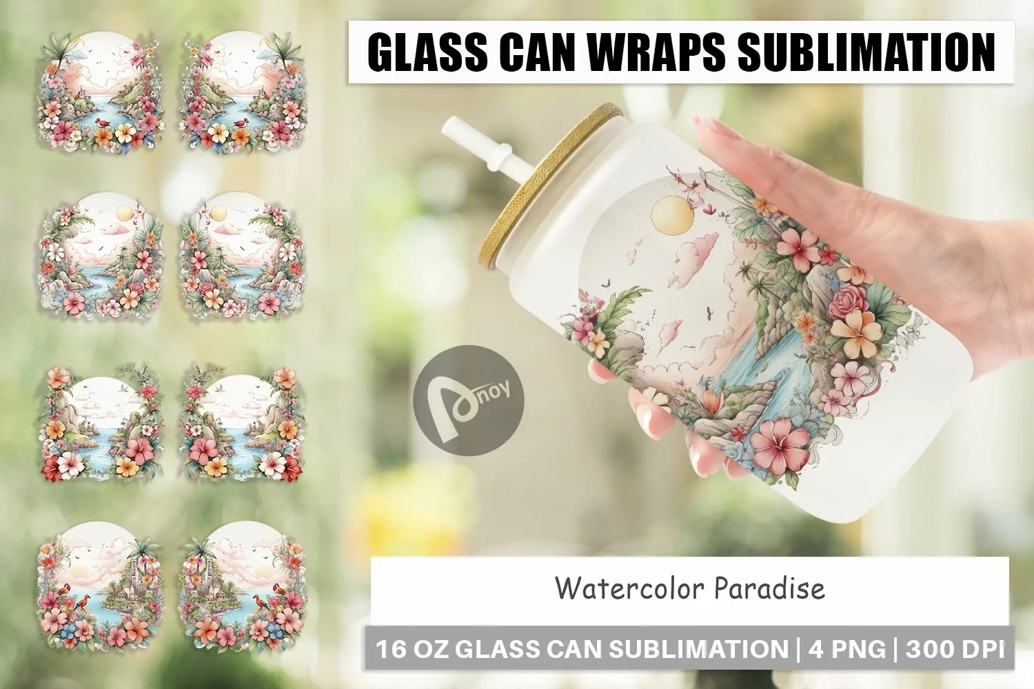 Glass Can Wraps Watercolor Paradise product image 1