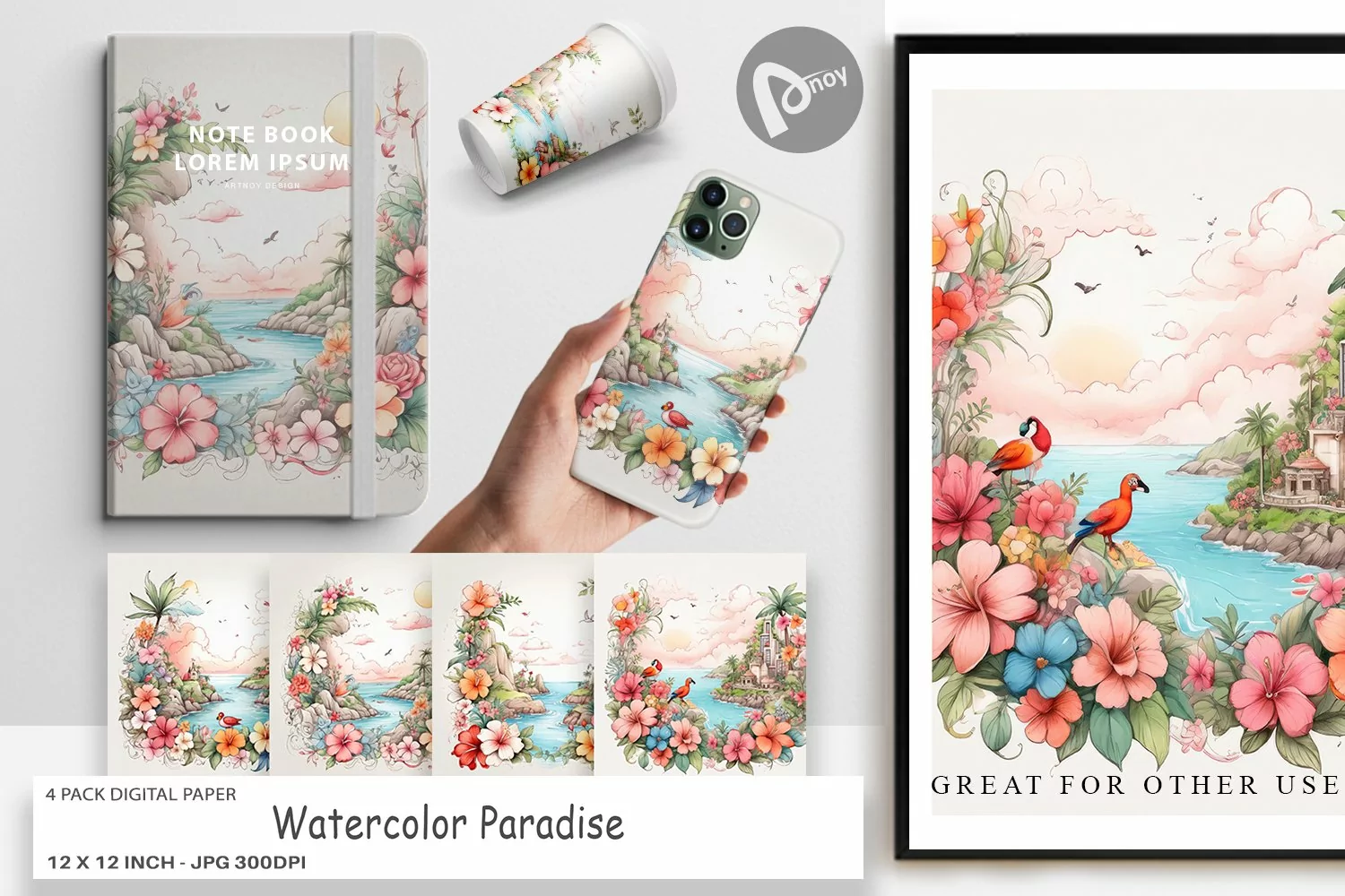 Digital Paper Watercolor Paradise product image 1