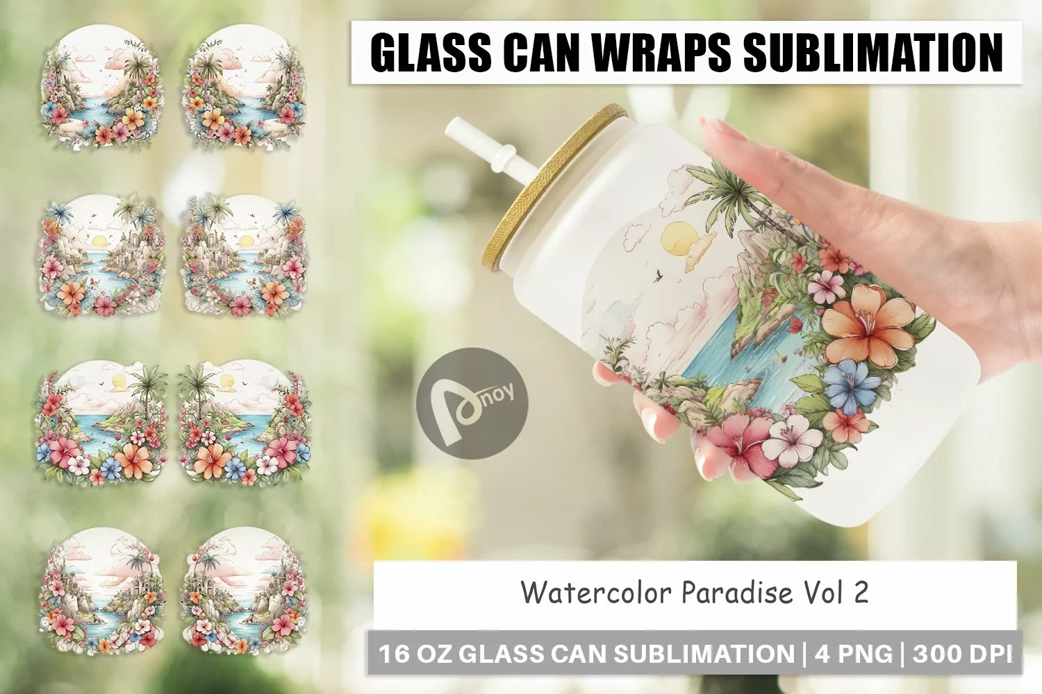 Glass Can Wraps Watercolor Paradise product image 1