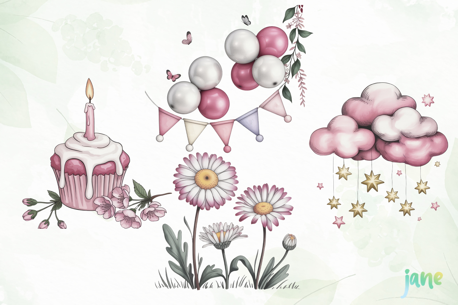 Watercolor Pastel Birthday Clipart product image 1