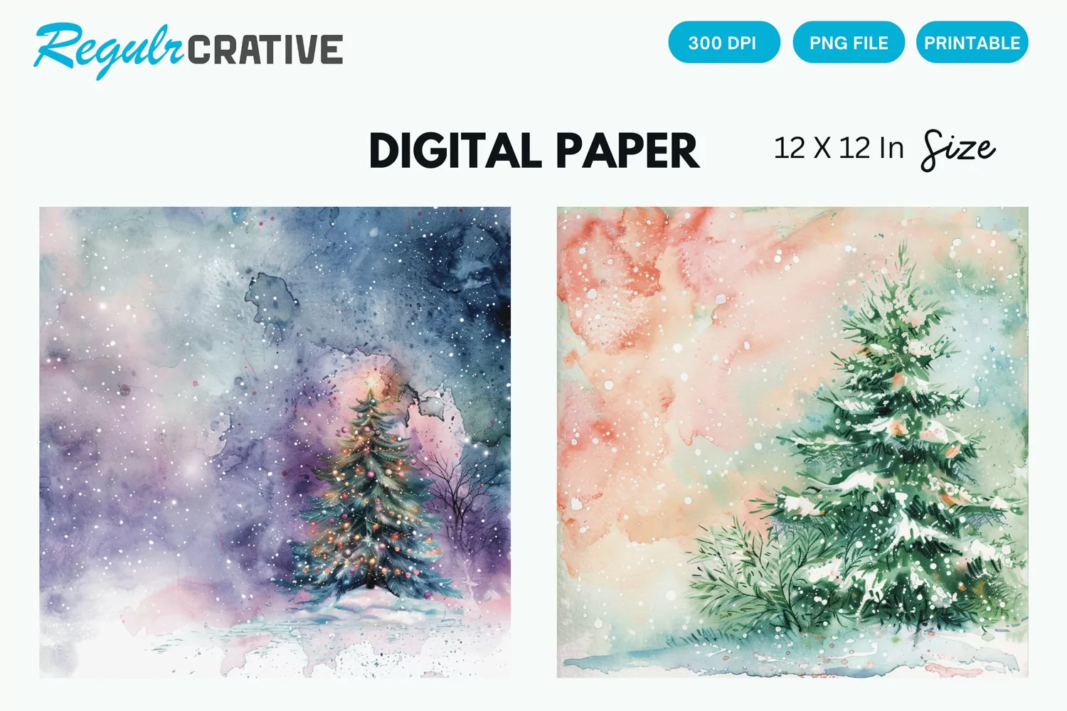 Watercolor Pastel Christmas Digital Paper, Christmas Pattern product image 1