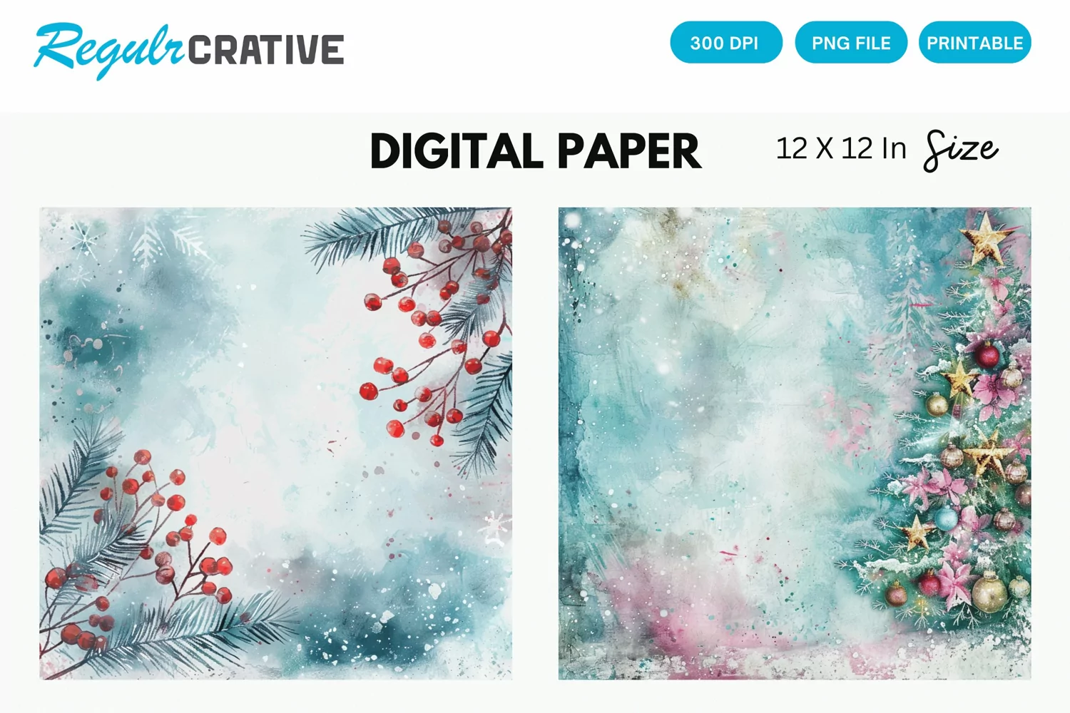 Watercolor Pastel Christmas Digital Paper, Christmas Pattern product image 1