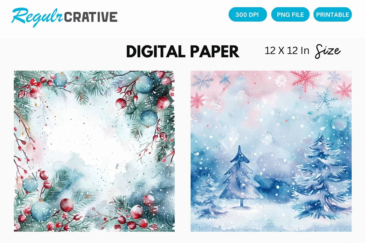 Watercolor Pastel Christmas Digital Paper, Christmas Pattern product image 1