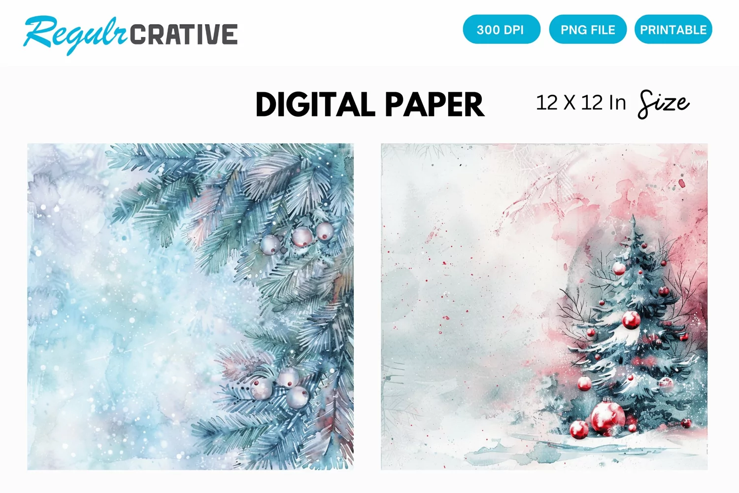 Watercolor Pastel Christmas Digital Paper, Christmas Pattern product image 1