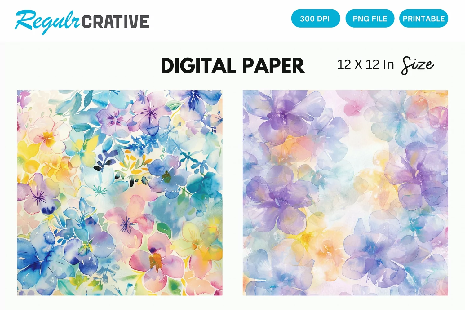 Watercolor Pastel Floral Digital Paper, Floral Background product image 1