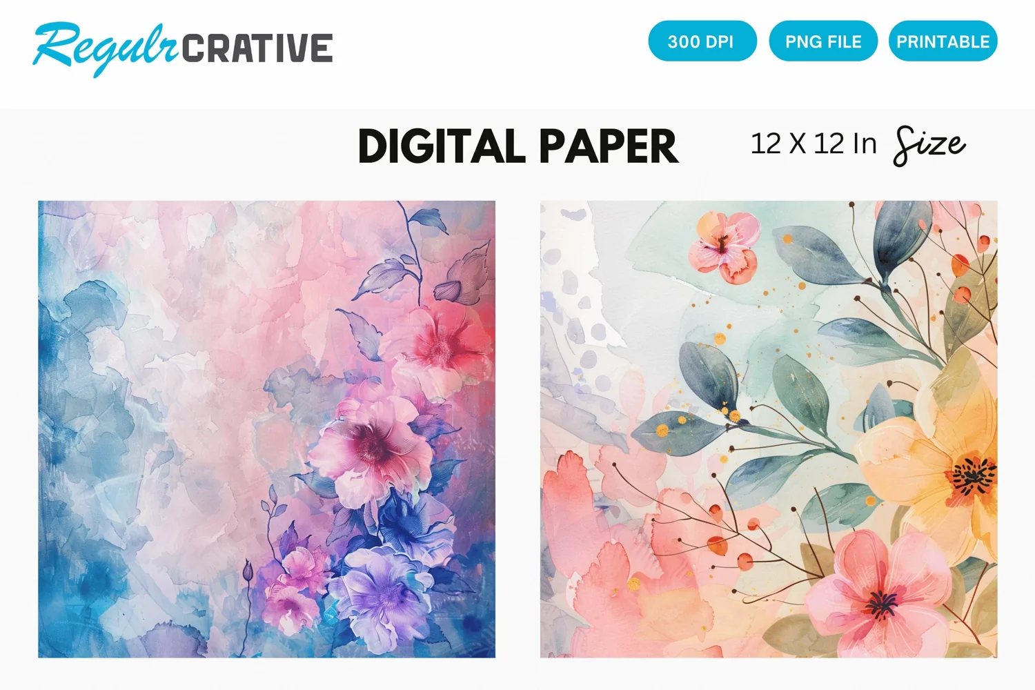 Watercolor Pastel Floral Digital Paper, Floral Background product image 1