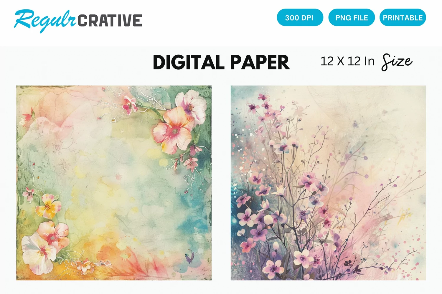 Watercolor Pastel Floral Digital Paper, Floral Background product image 1