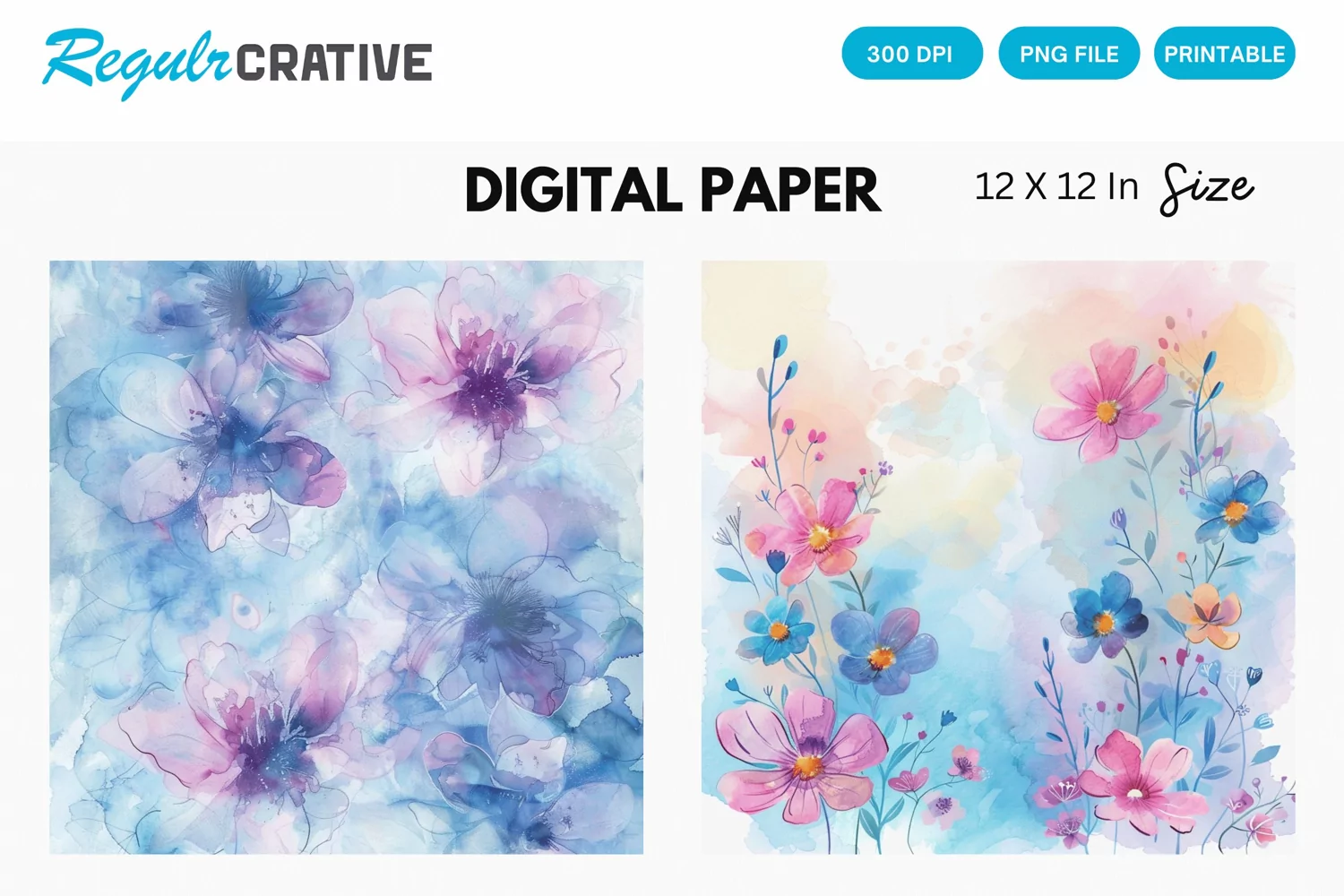 Watercolor Pastel Flower Digital Paper, Flower Background product image 1