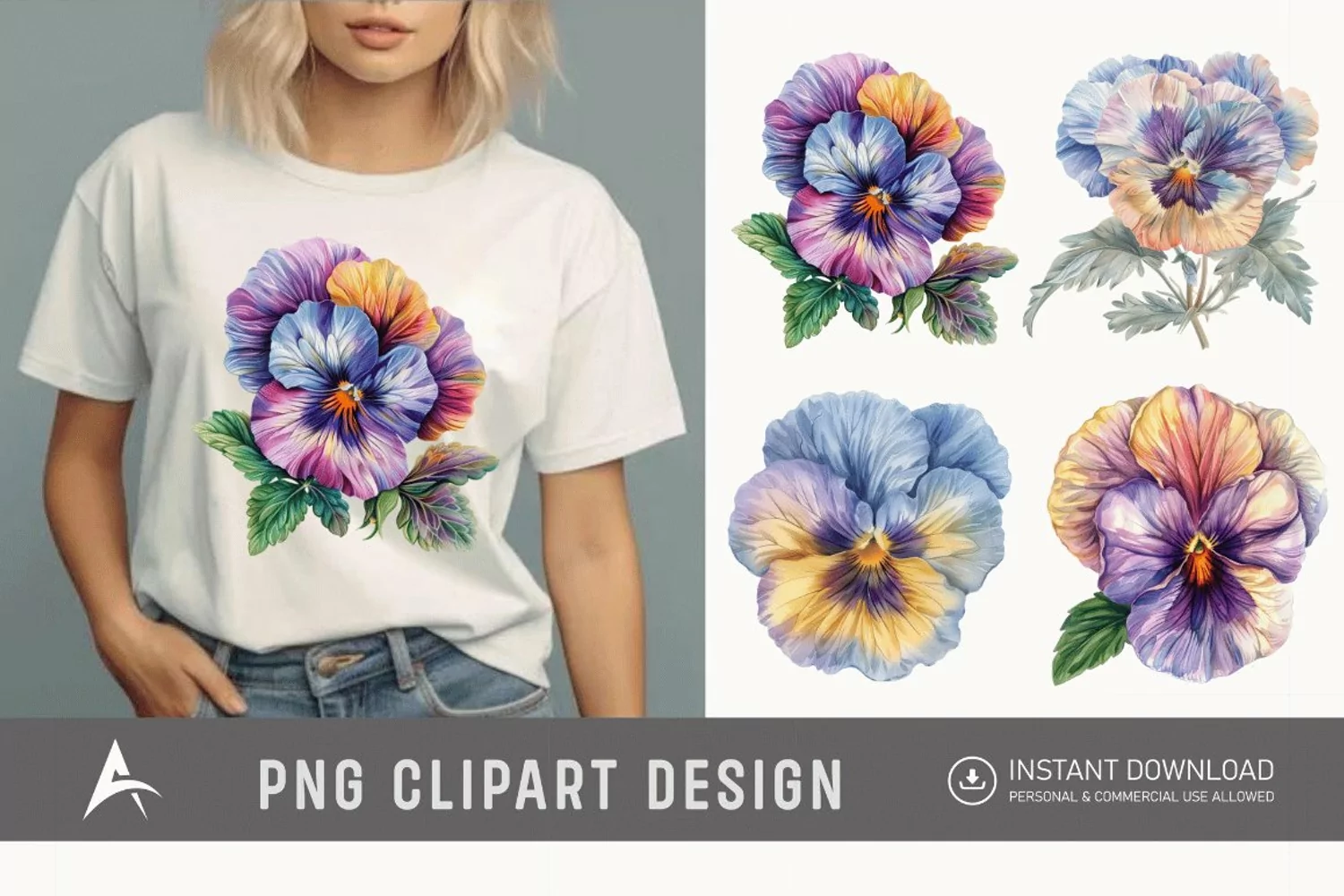 Watercolor Pastel Pansy Clipart product image 1