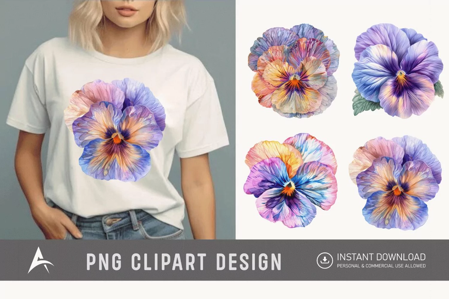 Watercolor Pastel Pansy Clipart product image 1