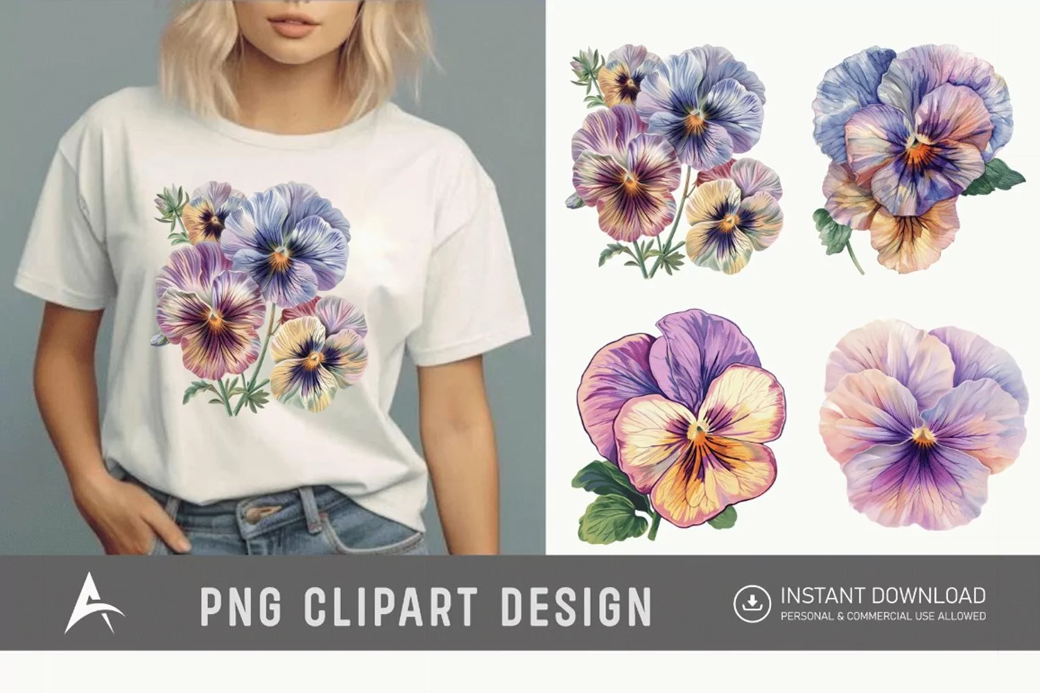 Watercolor Pastel Pansy Clipart product image 1