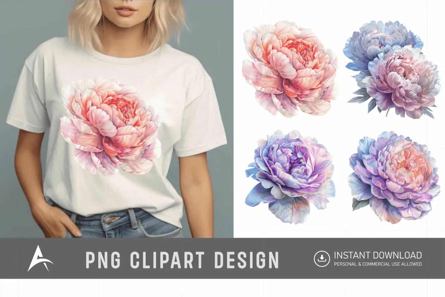 Watercolor Pastel Peony Clipart product image 1