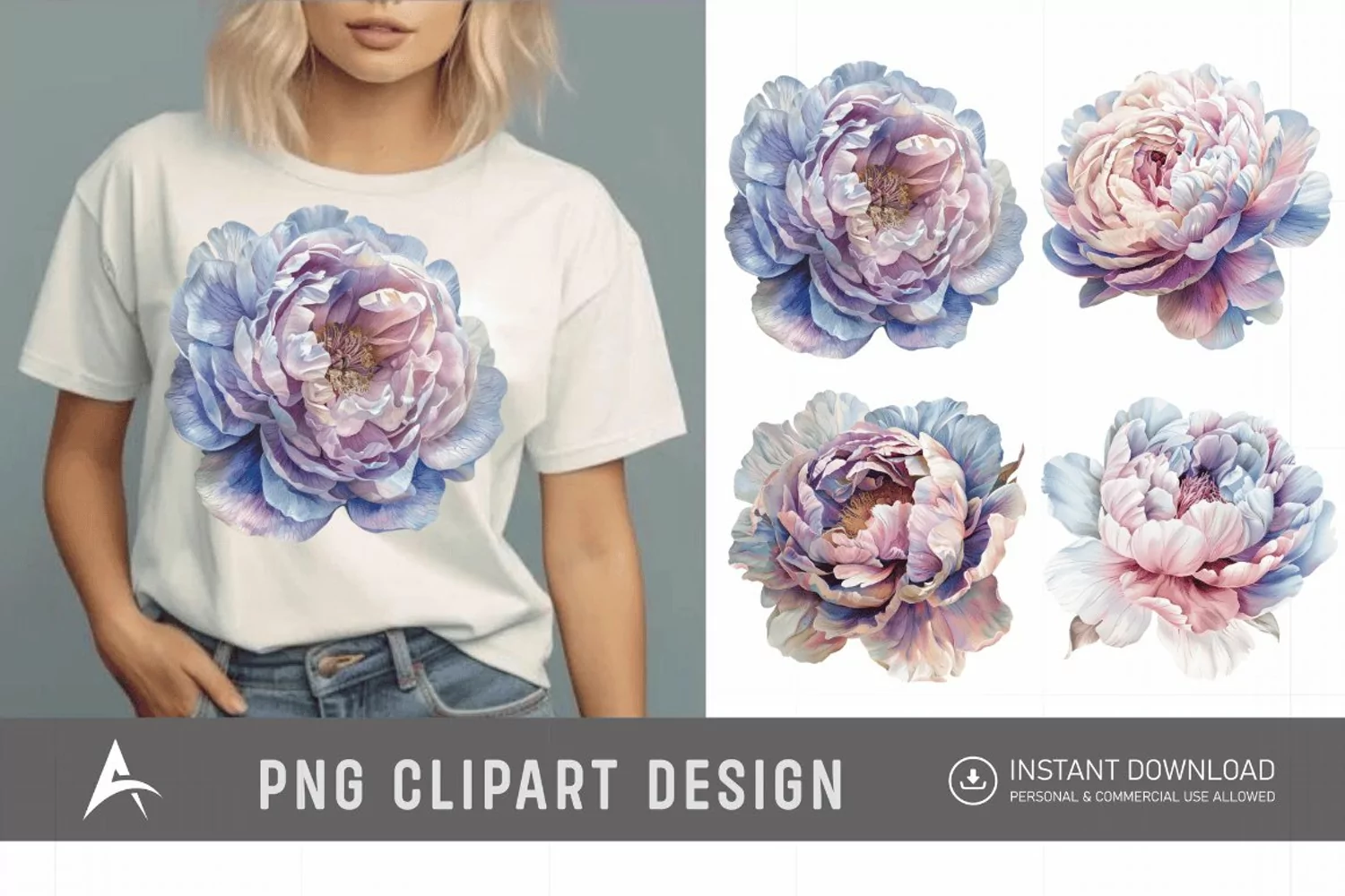 Watercolor Pastel Peony Clipart product image 1