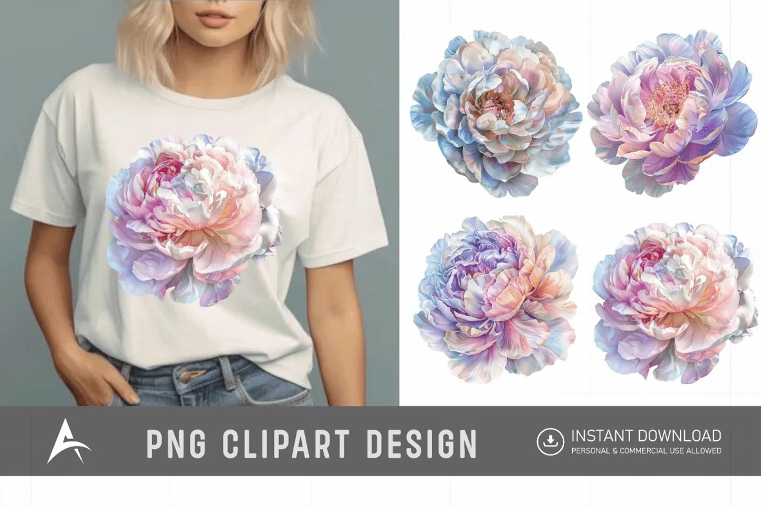 Watercolor Pastel Peony Clipart product image 1