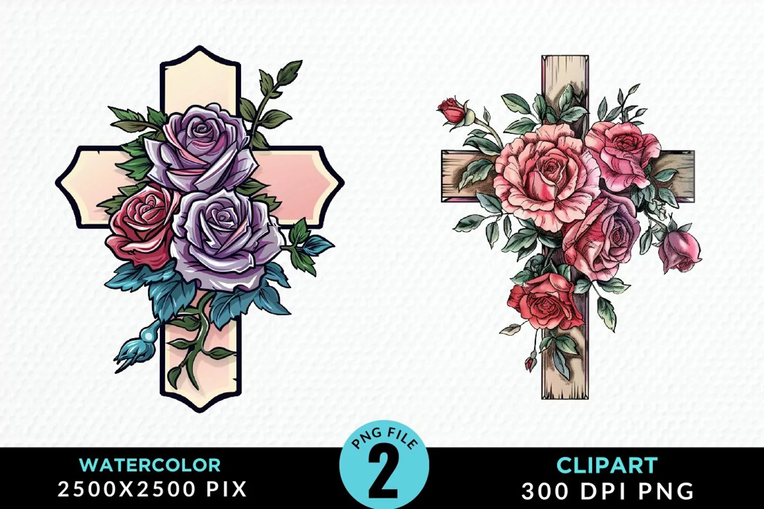 Watercolor Pastel Rose Cross Illustration Clipart product image 1