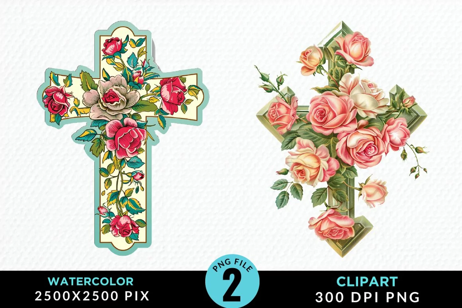 Watercolor Pastel Rose Cross Illustration Clipart product image 1