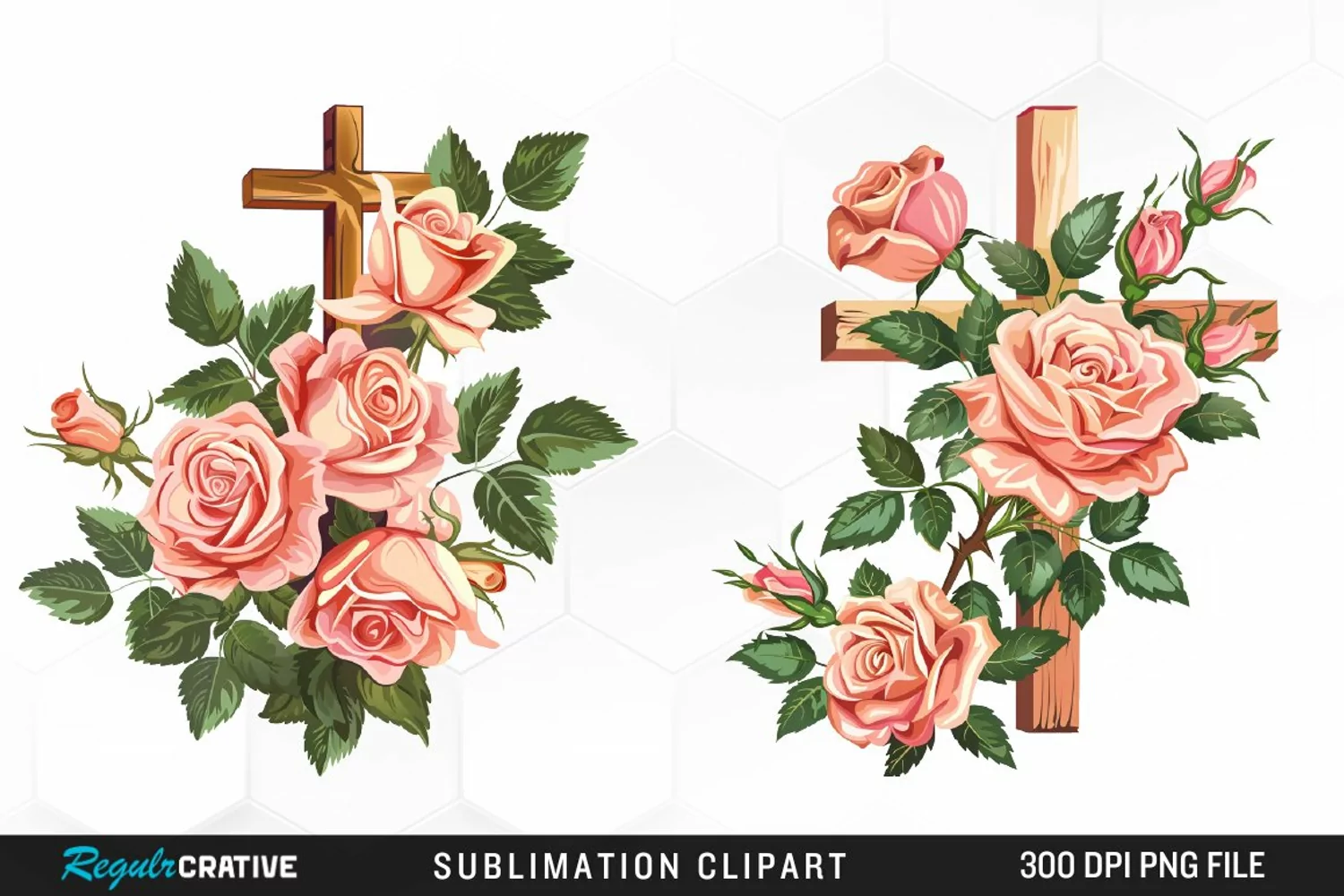 Watercolor Pastel Rose Cross Collection Clipart product image 1