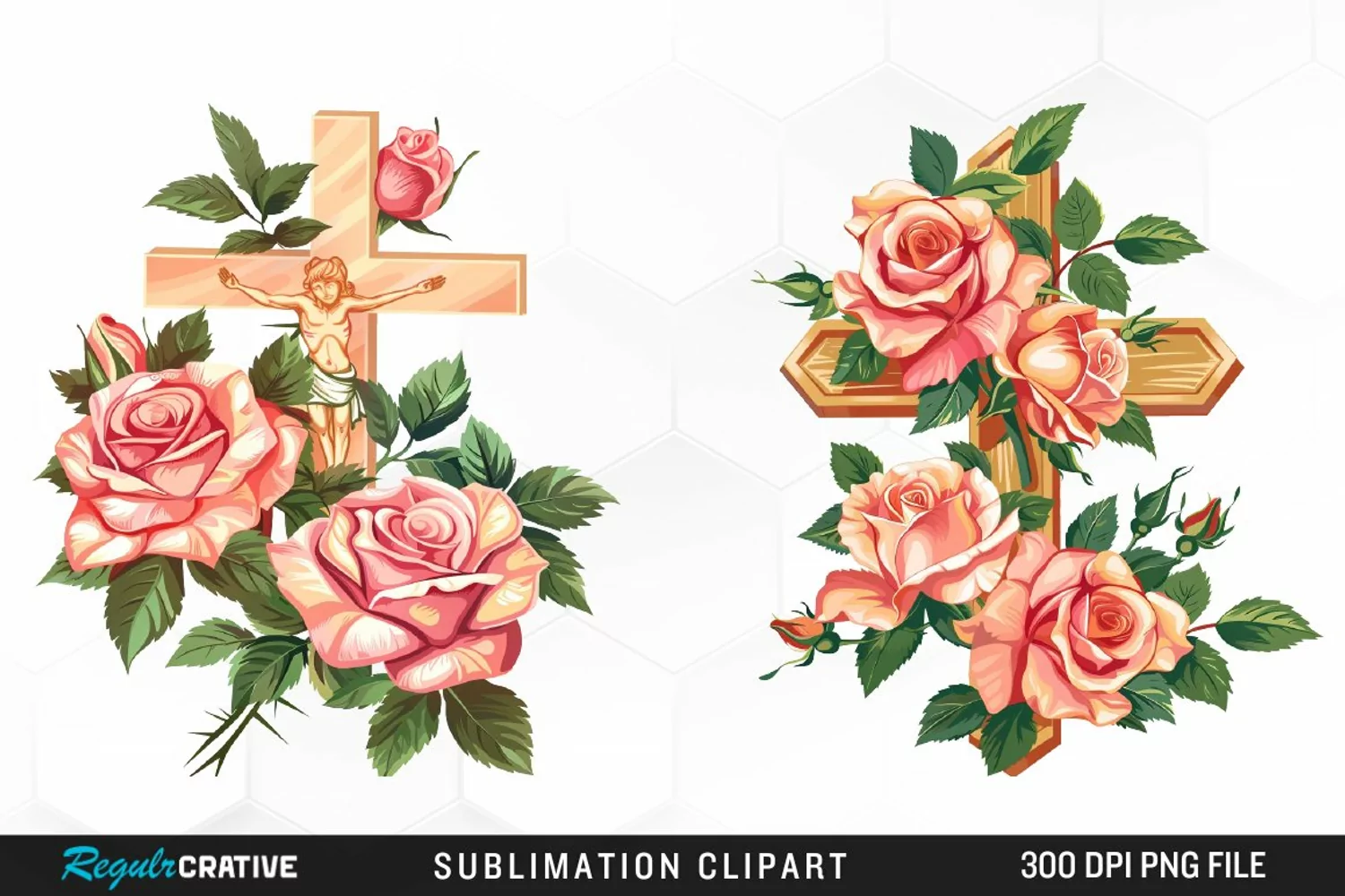 Watercolor Pastel Rose Cross Collection Clipart product image 1