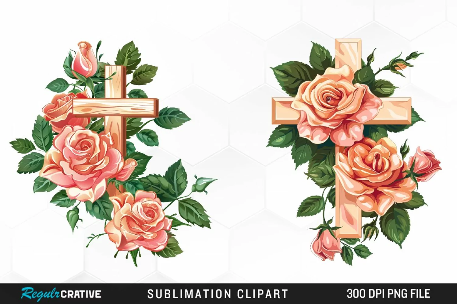 Watercolor Pastel Rose Cross Collection Clipart product image 1