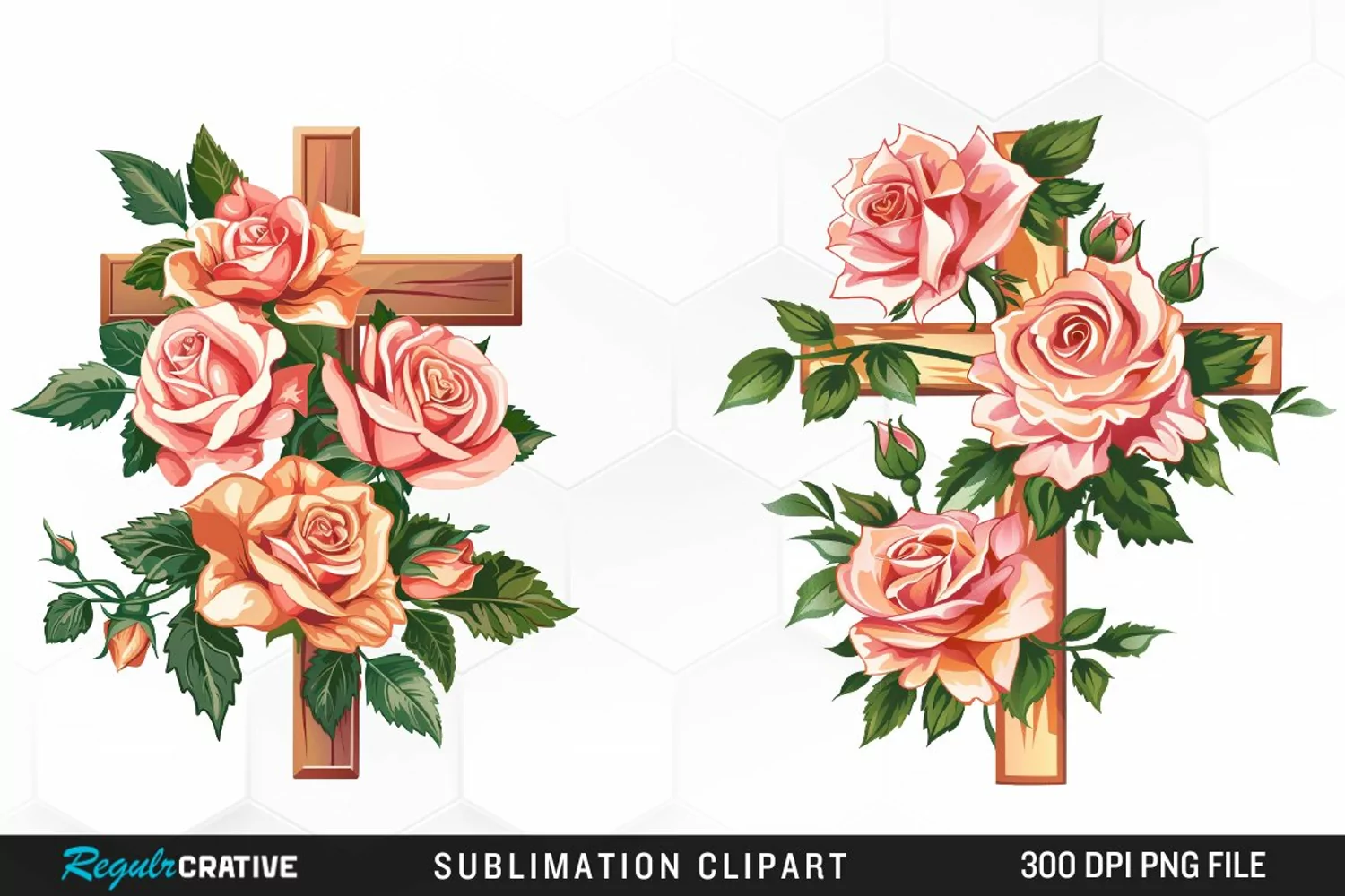 Watercolor Pastel Rose Cross Collection Clipart product image 1