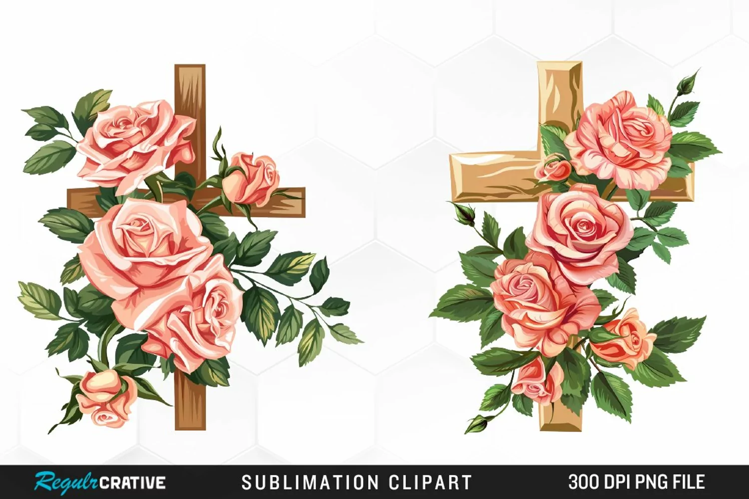 Watercolor Pastel Rose Cross Collection Clipart product image 1