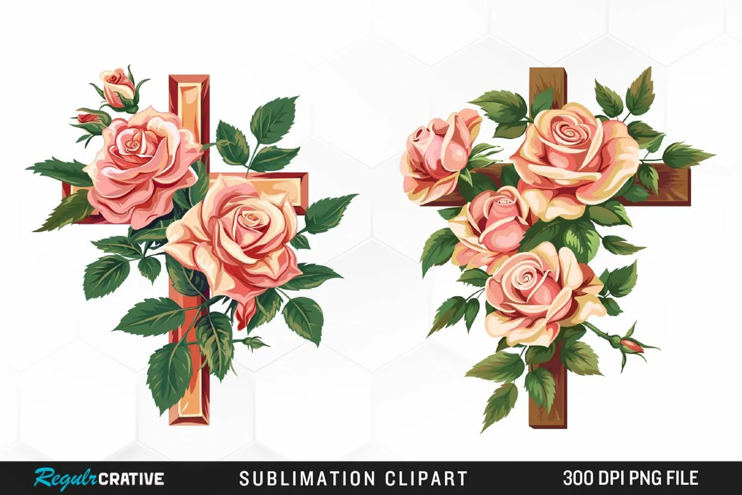 Watercolor Pastel Rose Cross Collection Art Clipart product image 1