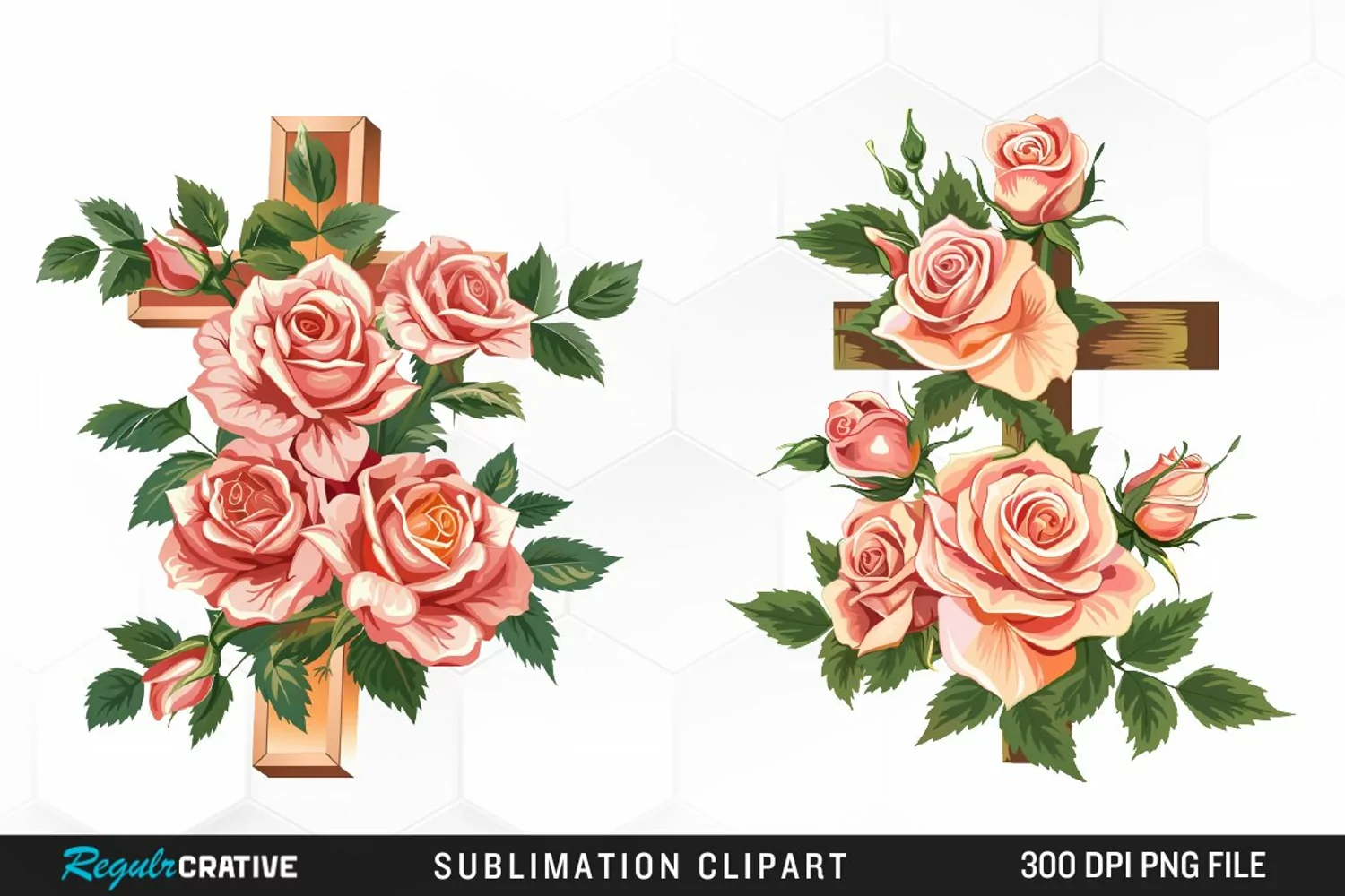 Watercolor Pastel Rose Cross Collection Clipart product image 1