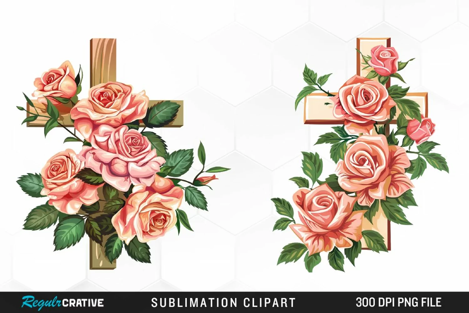 Watercolor Pastel Rose Cross Collection Clipart product image 1