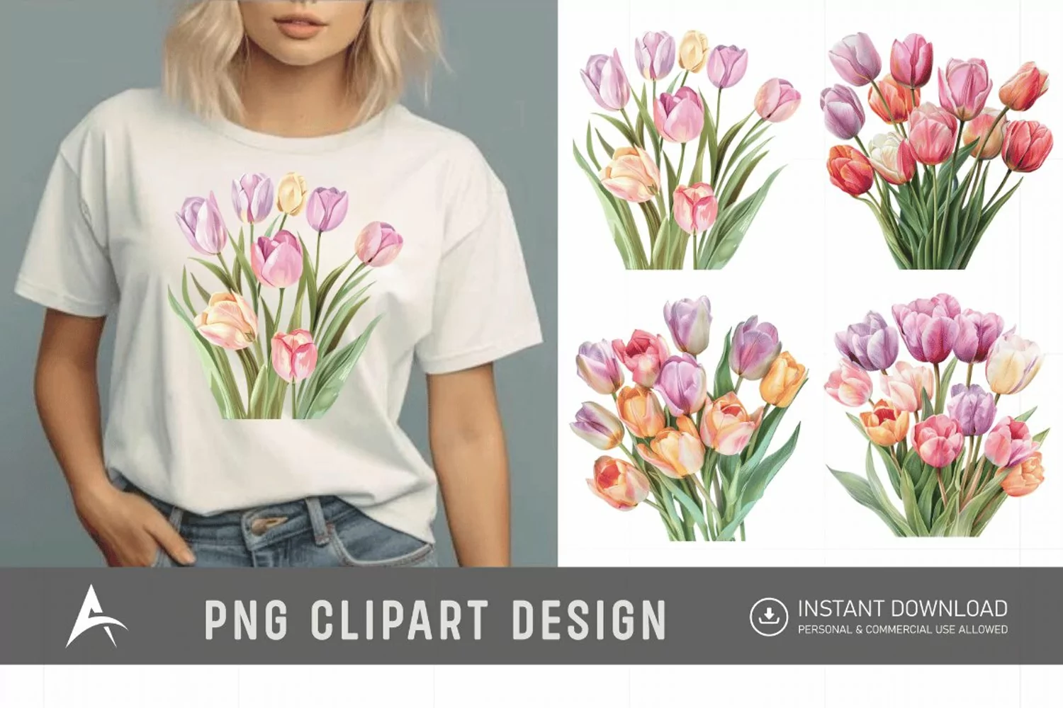 Watercolor Pastel Tulip Flower Clipart product image 1