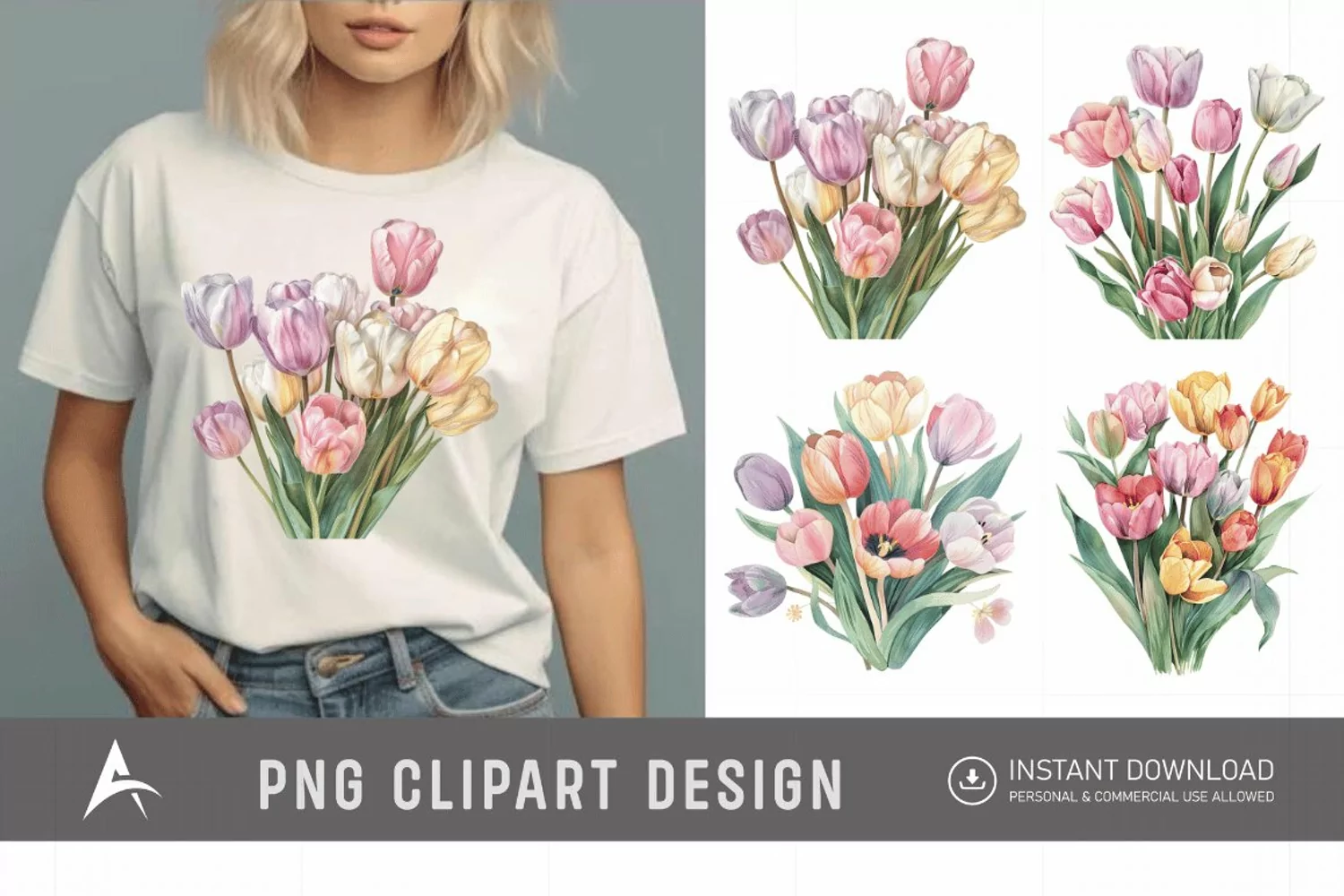 Watercolor Pastel Tulip Flower Clipart product image 1