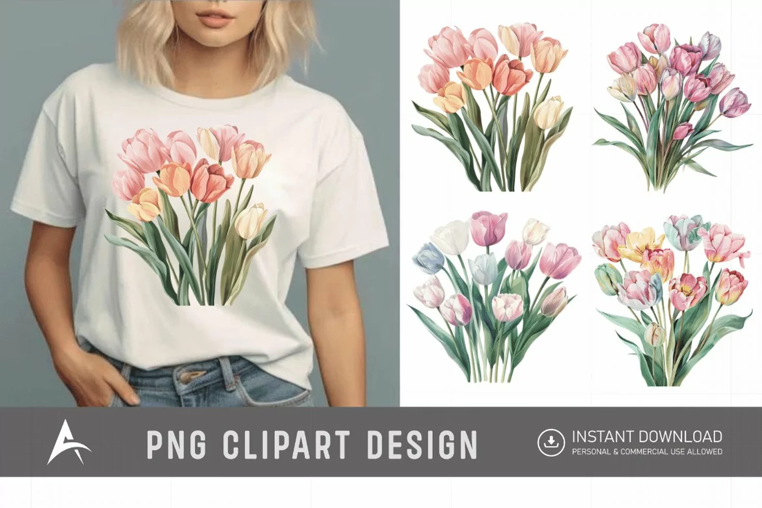 Watercolor Pastel Tulip Flower Clipart product image 1