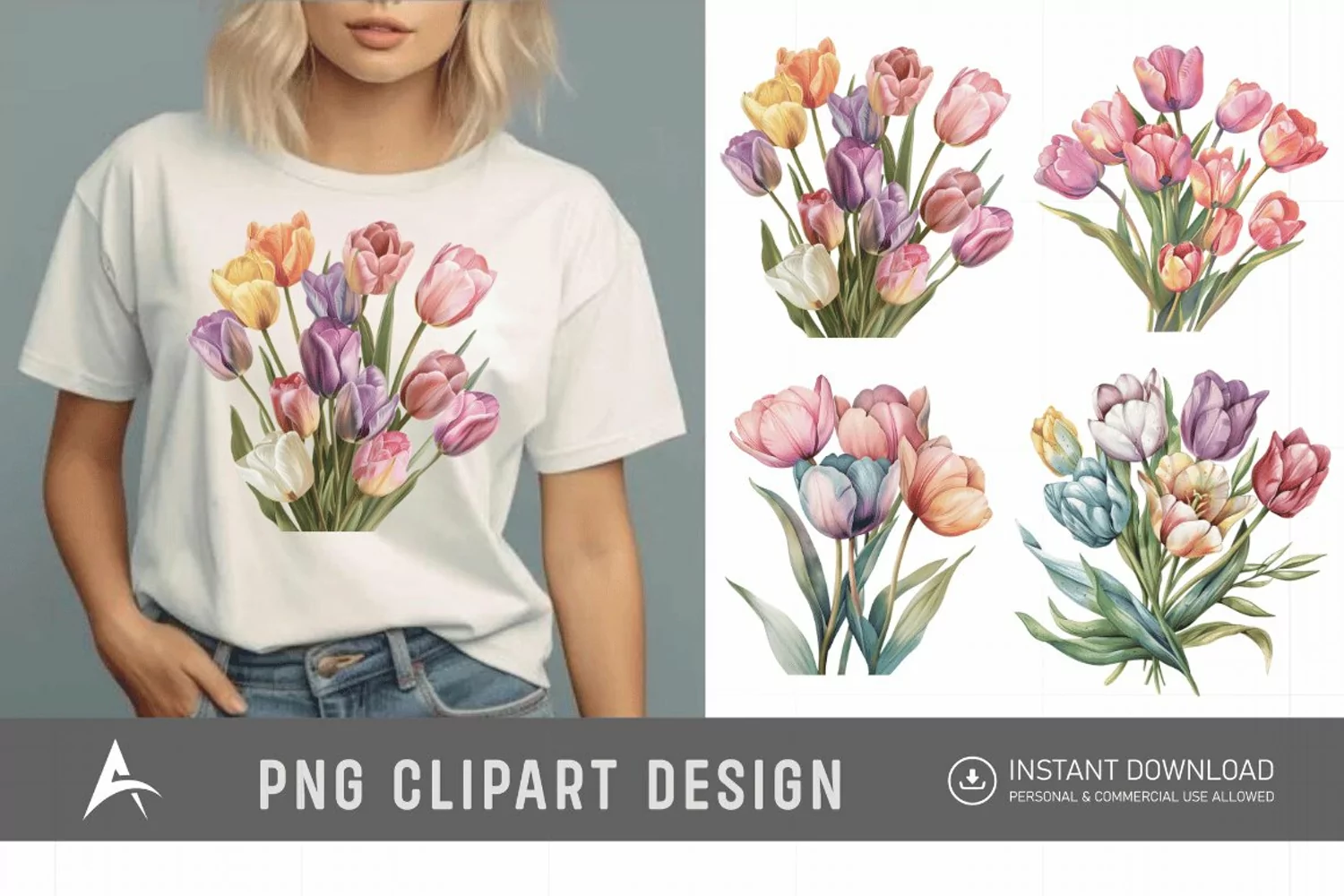Watercolor Pastel Tulip Flower Clipart product image 1