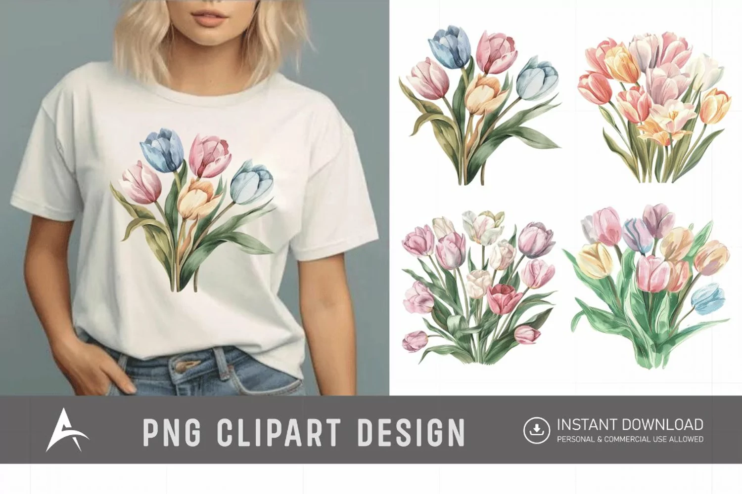 Watercolor Pastel Tulip Flower Clipart product image 1