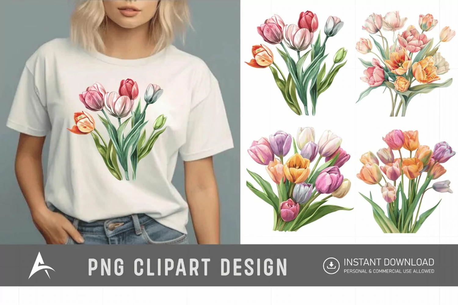 Watercolor Pastel Tulip Flower Clipart product image 1