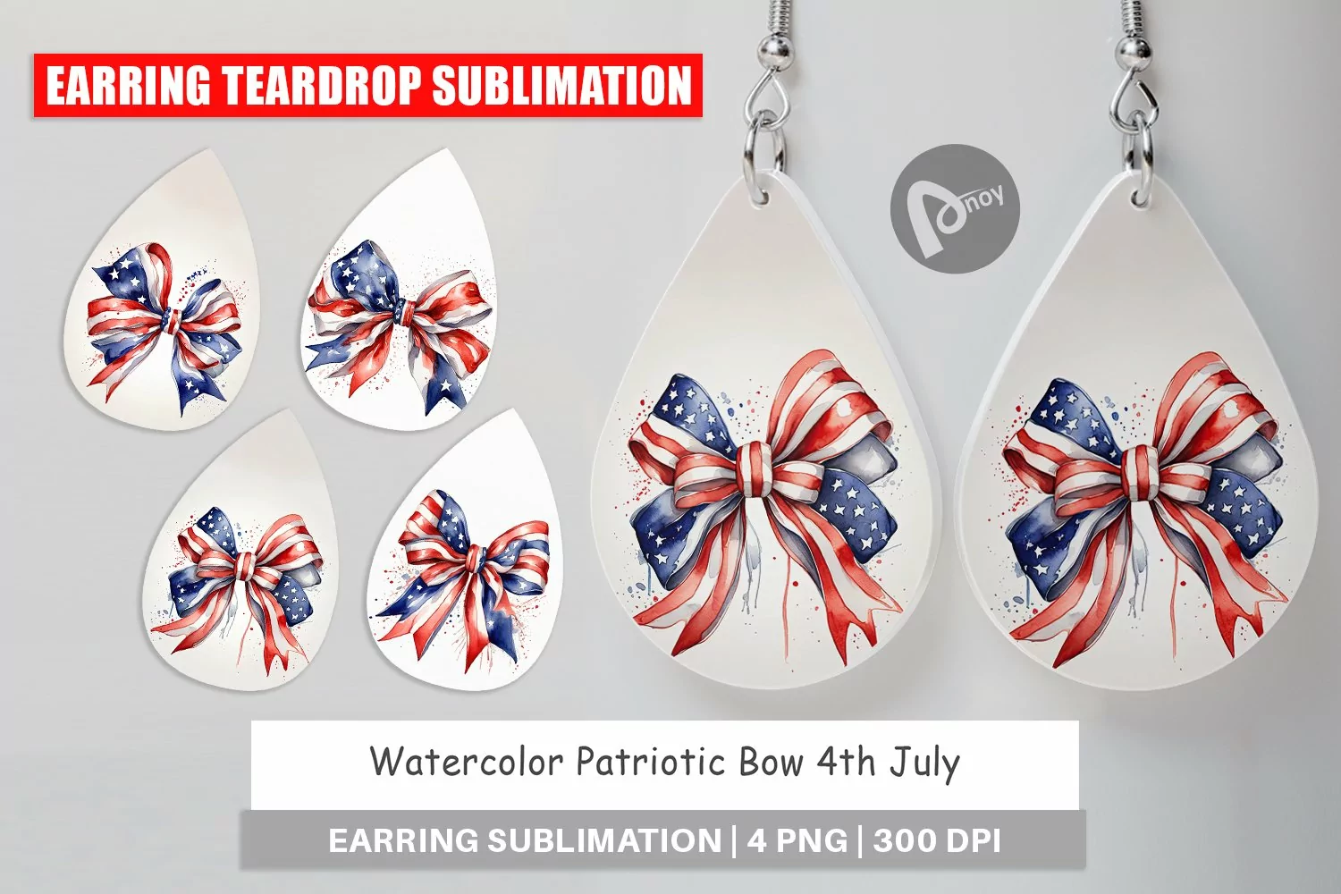 Earring Teardrop Watercolor Patriotic Bow product image 1