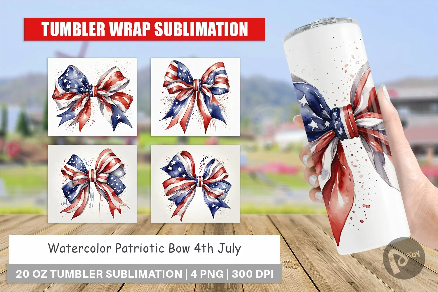 Tumbler Wrap Watercolor Patriotic Bow product image 1