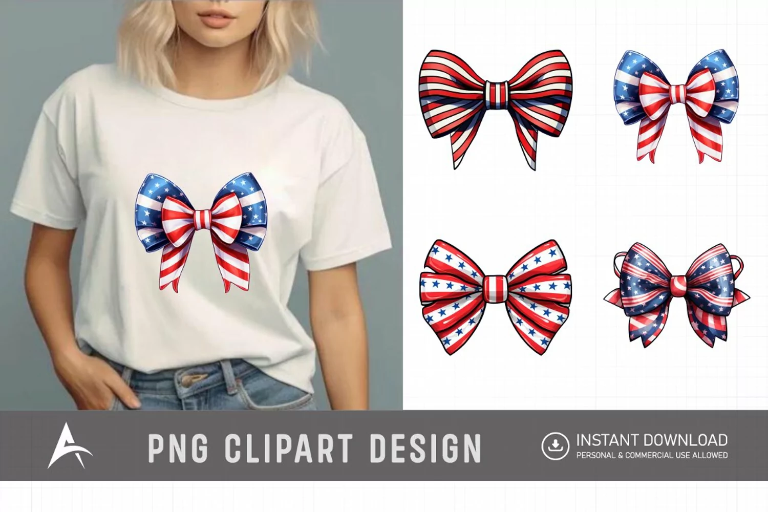 Watercolor Patriotic Bow 4th July USA Clipart product image 1