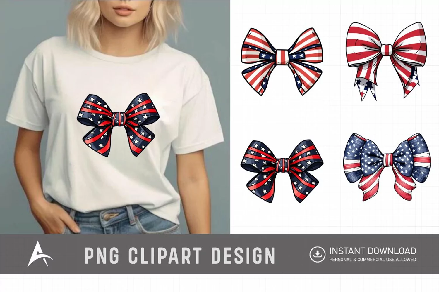 Watercolor Patriotic Bow 4th July USA Clipart product image 1