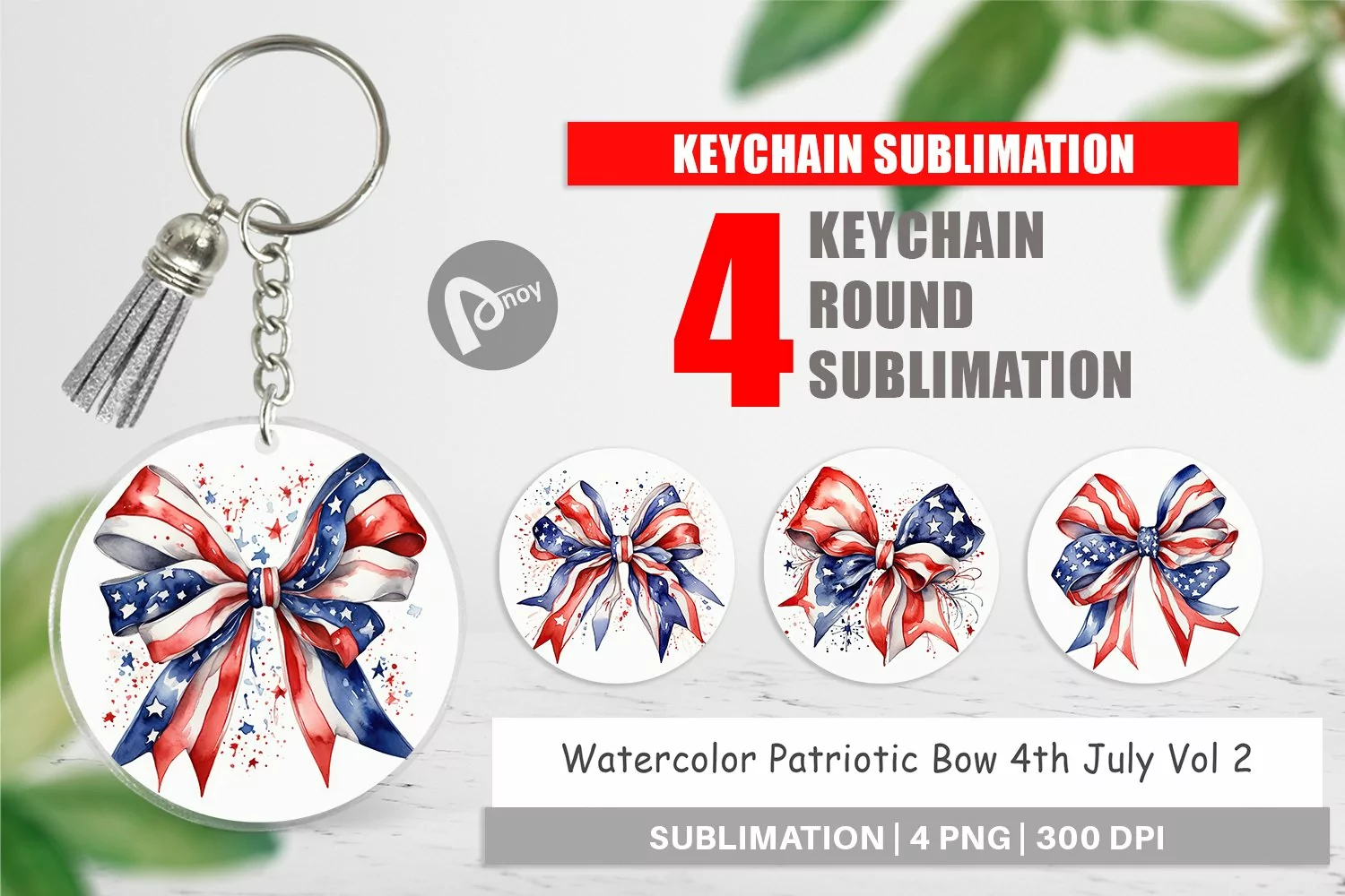 Keychain Watercolor Patriotic Bow product image 1