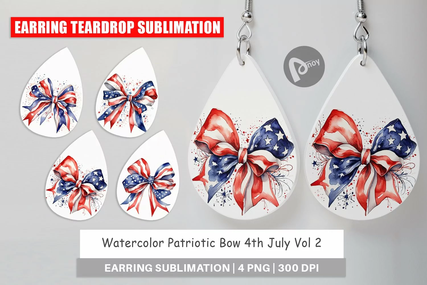 Earring Teardrop Watercolor Patriotic Bow product image 1