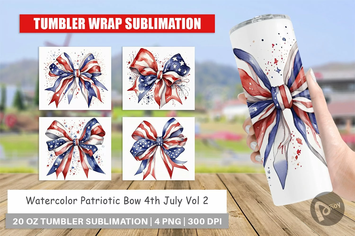 Tumbler Wrap Watercolor Patriotic Bow product image 1