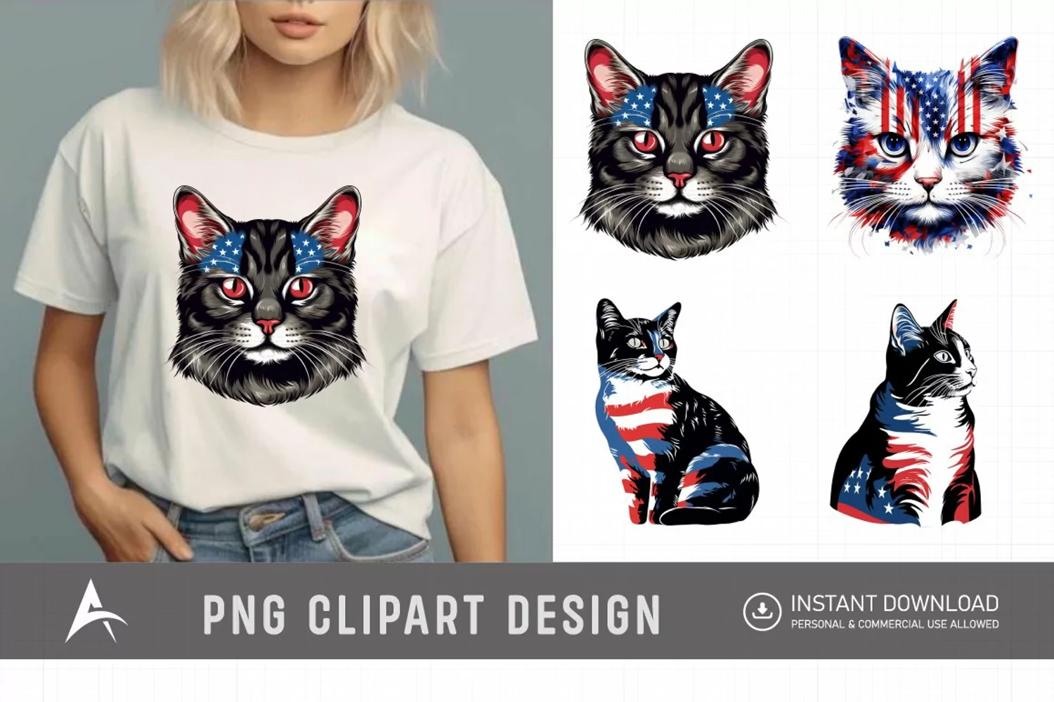 Watercolor Patriotic Cats Clipart product image 1