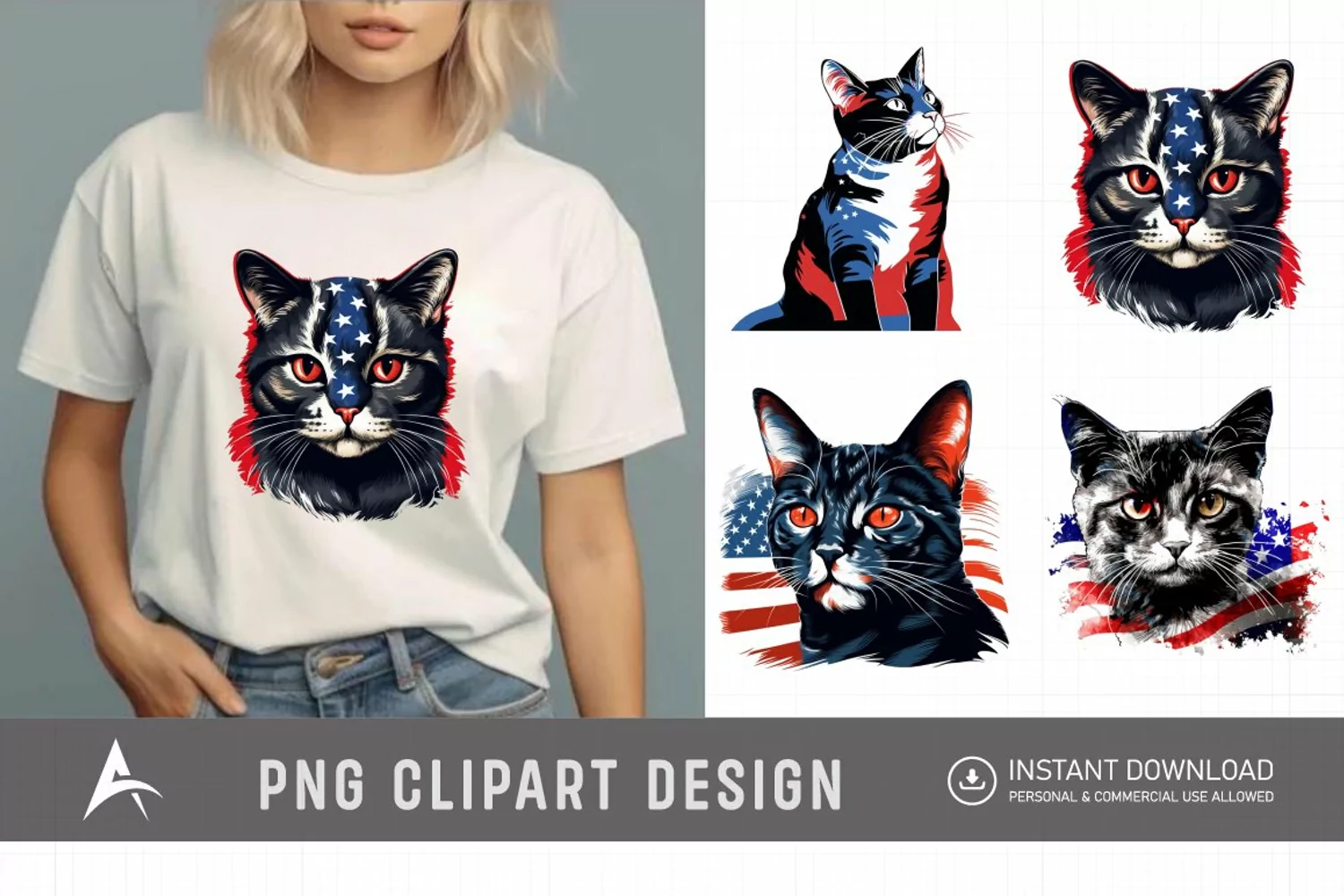 Watercolor Patriotic Cats Clipart product image 1